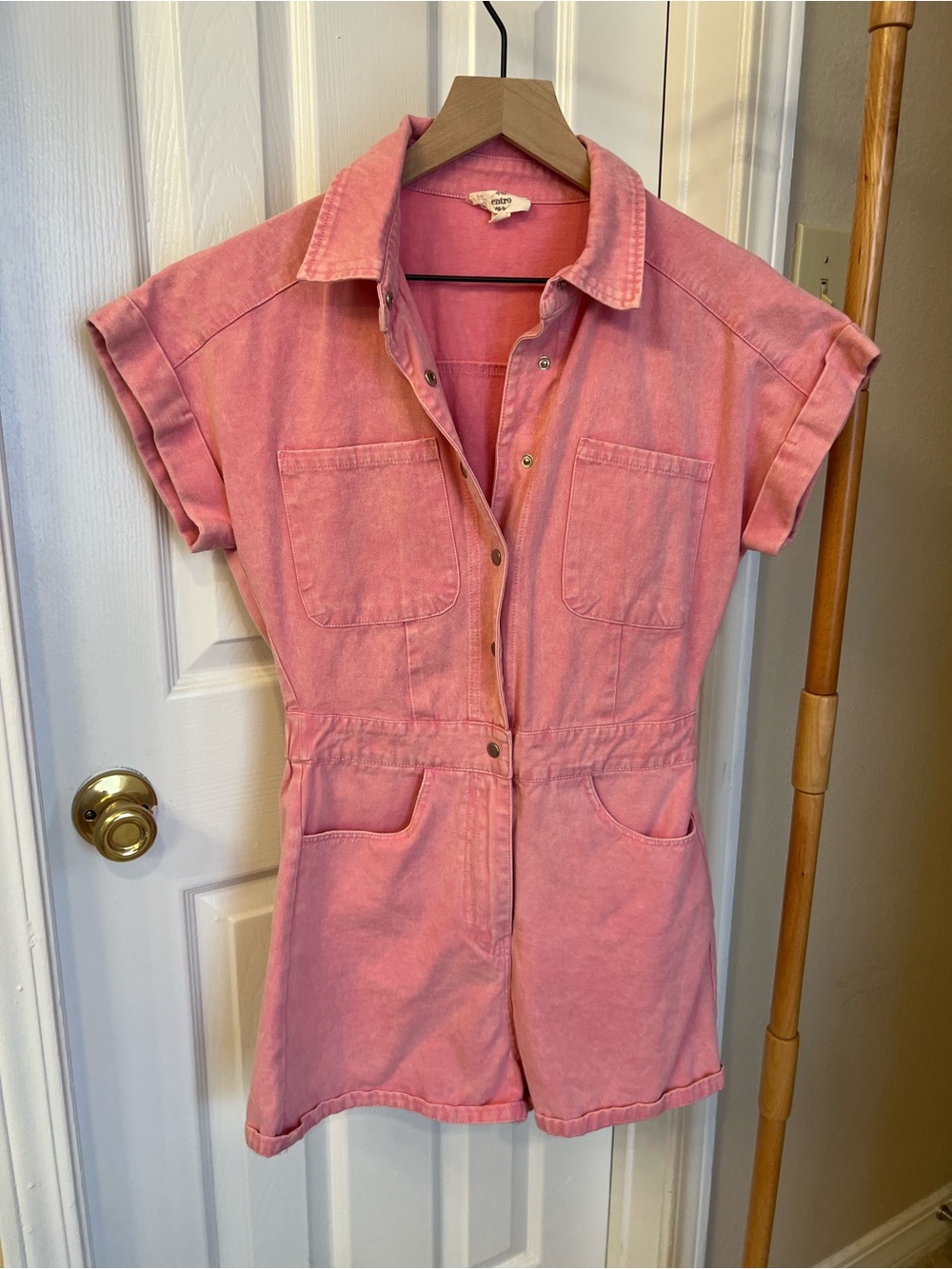 entro Pink Short-Sleeve Button Romper
